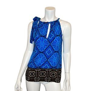 TRINA‎ TURK 100% Silk Geometric Print Sleeveless Top Tie Shoulder Halter Size S